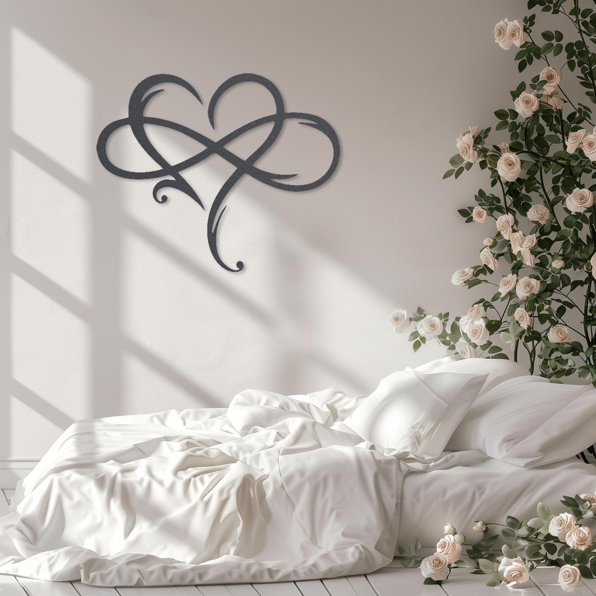 Infinity Love Metal Wall Art • Heart Steel Sign • Contemporary Bedroom Wall Decor • Couple Gift Idea Wall Hanging • Valentines Day Present