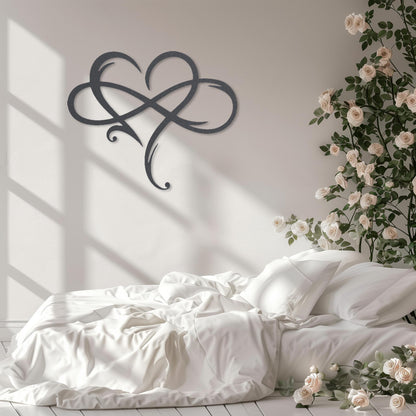 Infinity Love Metal Wall Art • Heart Steel Sign • Contemporary Bedroom Wall Decor • Couple Gift Idea Wall Hanging • Valentines Day Present