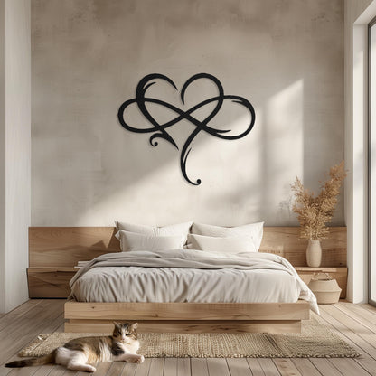 Infinity Love Metal Wall Art • Heart Steel Sign • Contemporary Bedroom Wall Decor • Couple Gift Idea Wall Hanging • Valentines Day Present