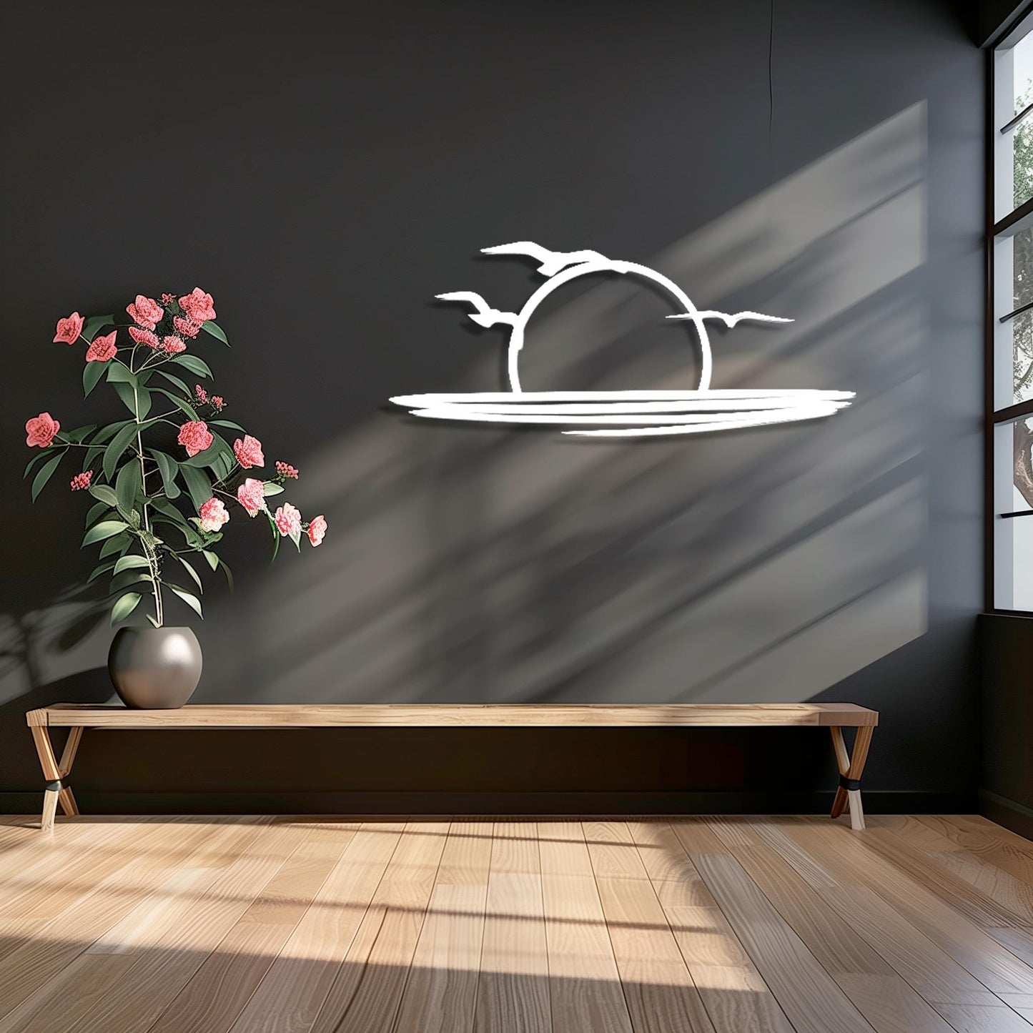 Decorative Sun & Flying Birds Metal Wall Art  Sun Sculpture Steel Sign  Sunrise Wall Hanging  Modern Minimalist One Line Art Sunset Decor