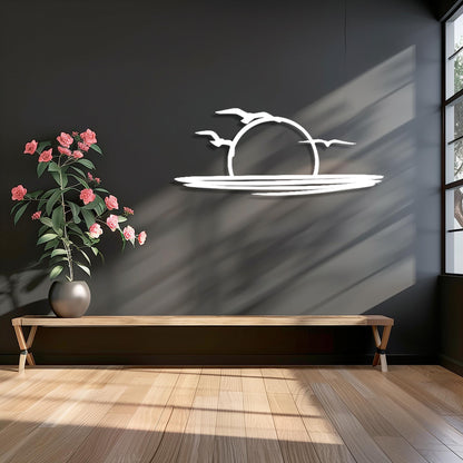 Decorative Sun & Flying Birds Metal Wall Art  Sun Sculpture Steel Sign  Sunrise Wall Hanging  Modern Minimalist One Line Art Sunset Decor
