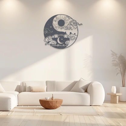 Day And Night Metal Wall Art • Moon Sun Sculpture Steel Sign • Yin Yang Wall Hanging • Minimalist Interior Decoration • Modern Sunset Decor