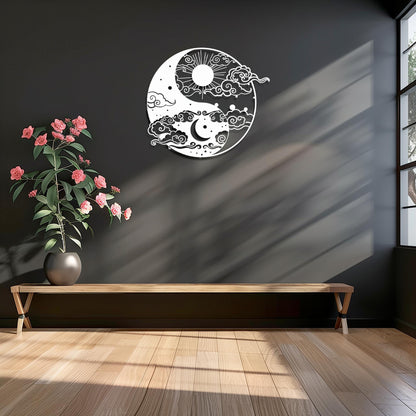 Day And Night Metal Wall Art • Moon Sun Sculpture Steel Sign • Yin Yang Wall Hanging • Minimalist Interior Decoration • Modern Sunset Decor