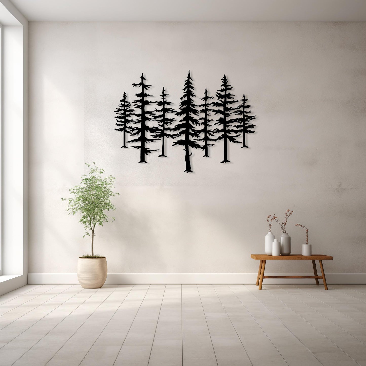 Set Of 7 Trees Metal Wall Art  Tree Sculpture Steel Sign  Decorative Wall Hanging  Modern Interior Decoration  Contemporary Forest Decor