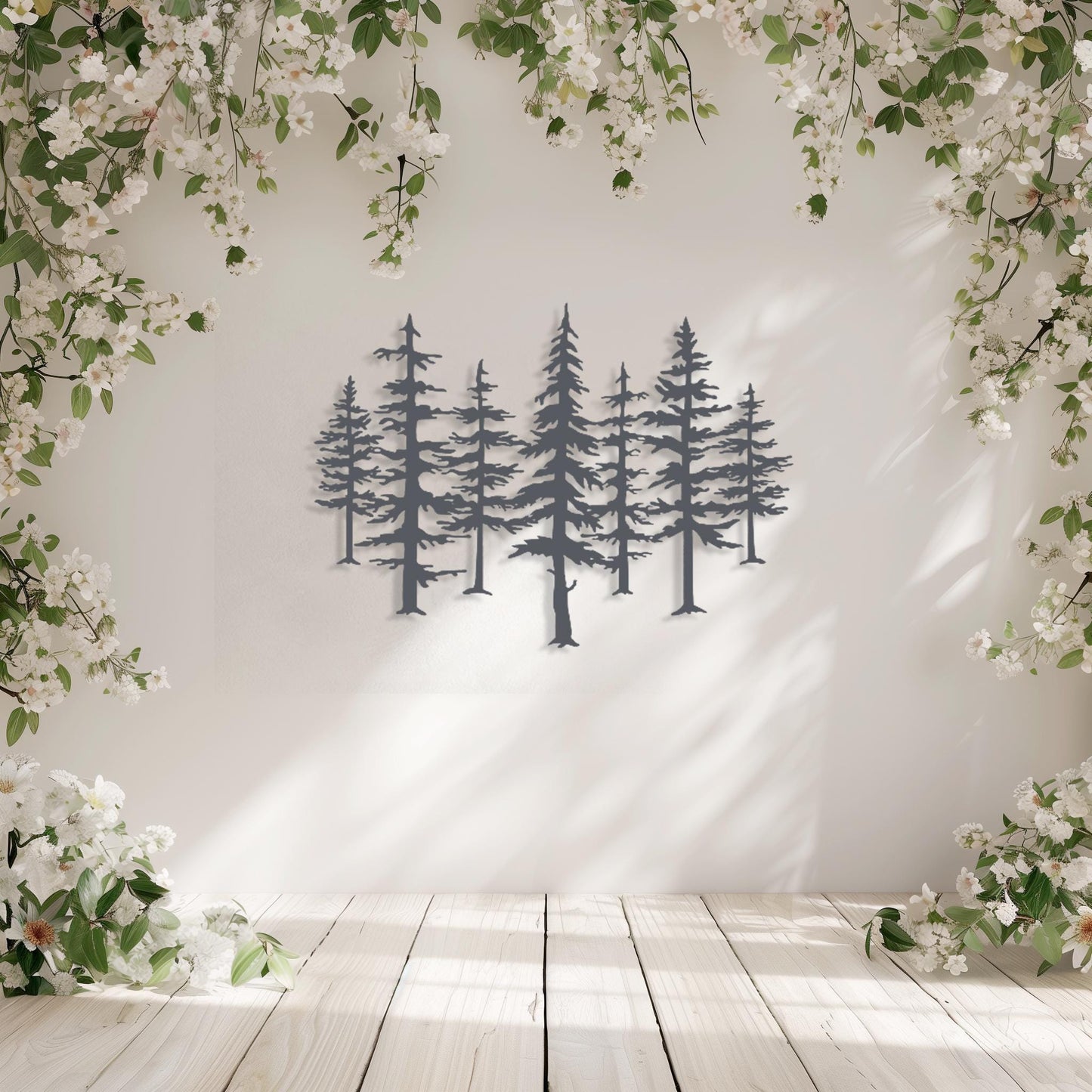 Set Of 7 Trees Metal Wall Art  Tree Sculpture Steel Sign  Decorative Wall Hanging  Modern Interior Decoration  Contemporary Forest Decor