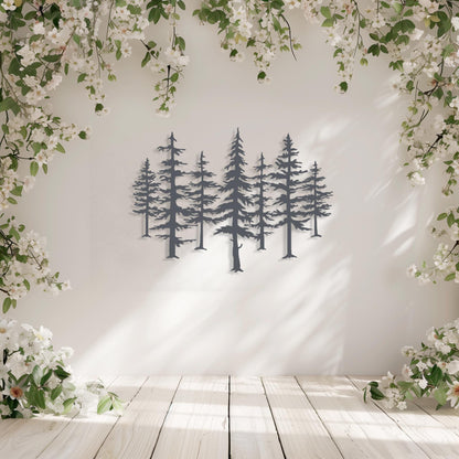 Set Of 7 Trees Metal Wall Art  Tree Sculpture Steel Sign  Decorative Wall Hanging  Modern Interior Decoration  Contemporary Forest Decor