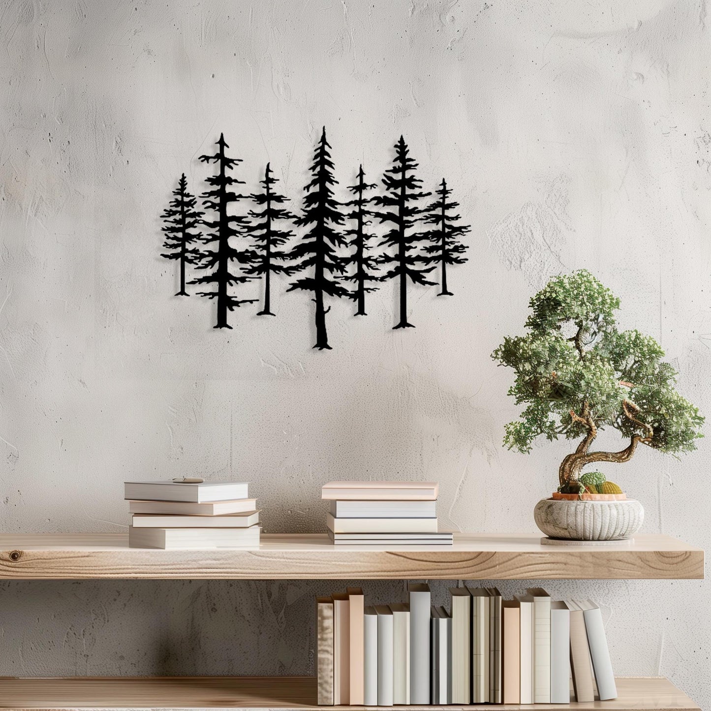 Set Of 7 Trees Metal Wall Art  Tree Sculpture Steel Sign  Decorative Wall Hanging  Modern Interior Decoration  Contemporary Forest Decor