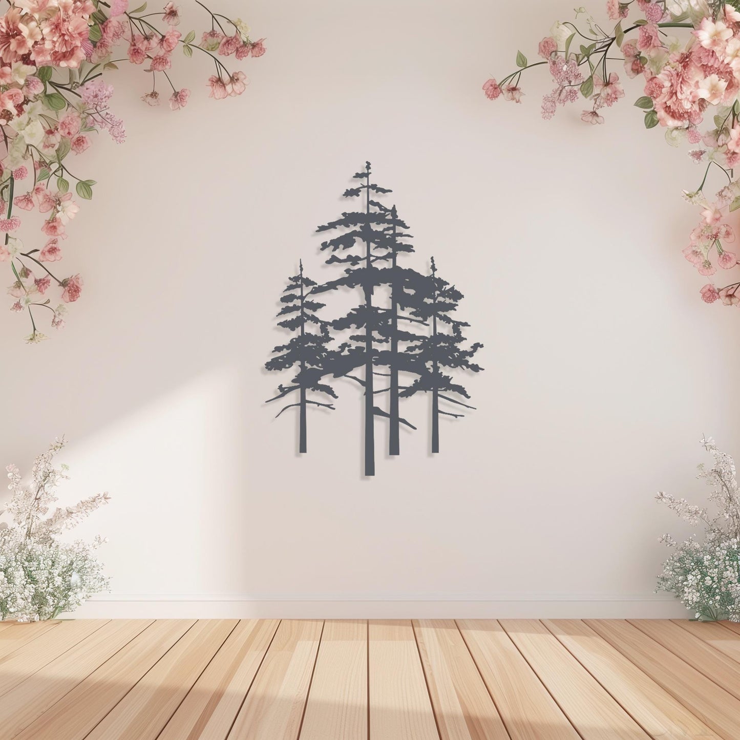 Set Of 4 Trees Metal Wall Art  Tree Sculpture Steel Sign  Decorative Wall Hanging  Modern Interior Decoration  Contemporary Forest Decor