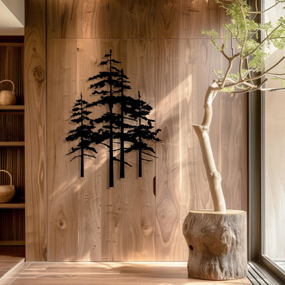 Set Of 4 Trees Metal Wall Art  Tree Sculpture Steel Sign  Decorative Wall Hanging  Modern Interior Decoration  Contemporary Forest Decor