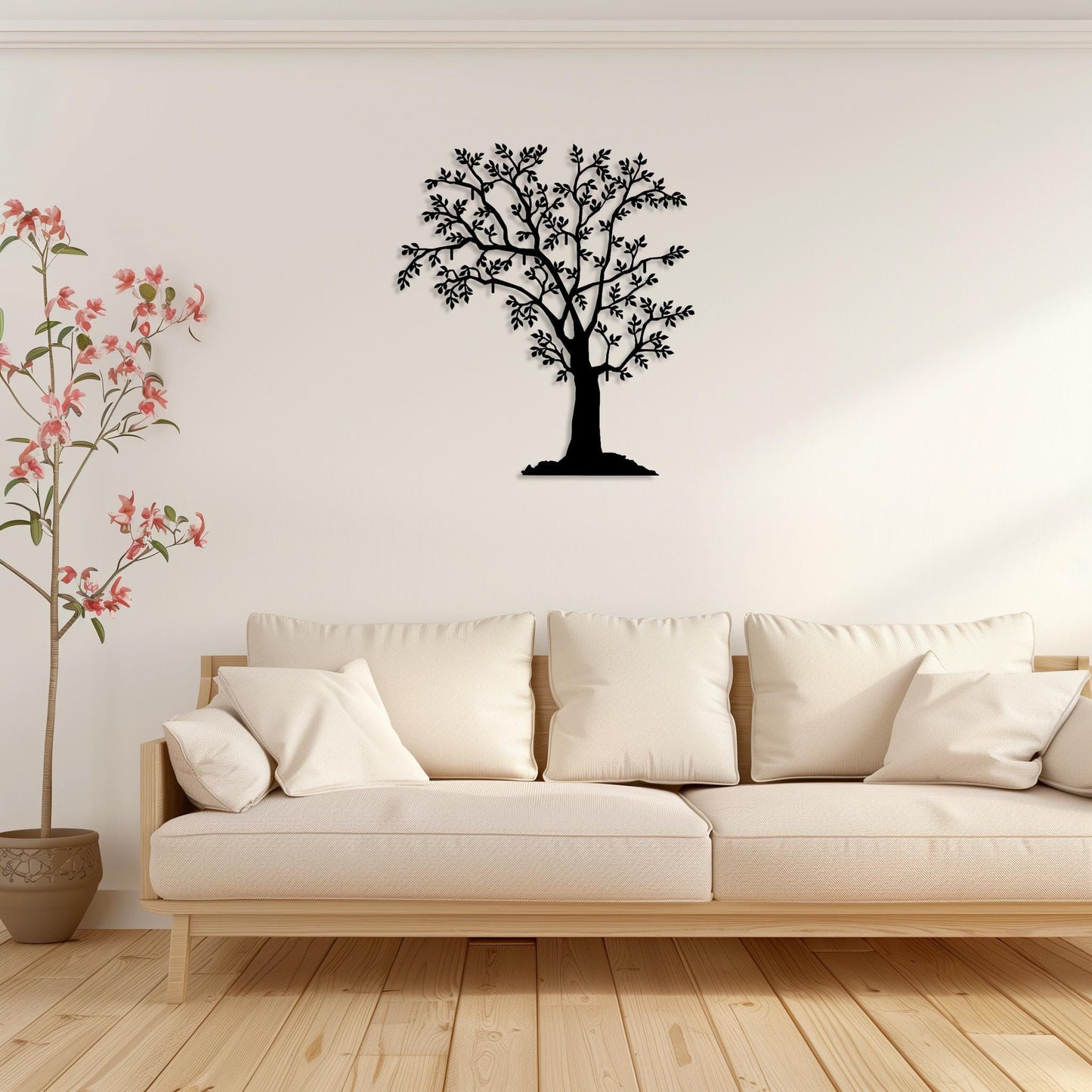 Tree With Leaves Metal Wall Art  Tree Sculpture Steel Sign  Decorative Nature Wall Hanging  Contemporary Modern Forest Interior Decor