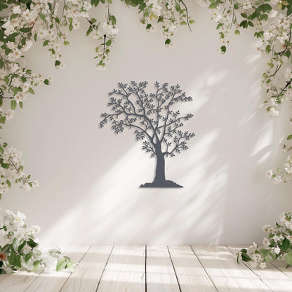 Tree With Leaves Metal Wall Art  Tree Sculpture Steel Sign  Decorative Nature Wall Hanging  Contemporary Modern Forest Interior Decor