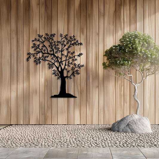 Tree With Leaves Metal Wall Art  Tree Sculpture Steel Sign  Decorative Nature Wall Hanging  Contemporary Modern Forest Interior Decor