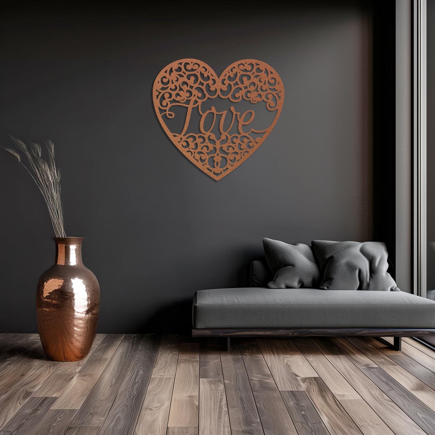 Love Metal Wall Art • Heart Steel Wall Sign • Extra Large Bedroom Wall Decor • Indoor Outdoor Modern Wall Hanging • Gift Ideas For Couple
