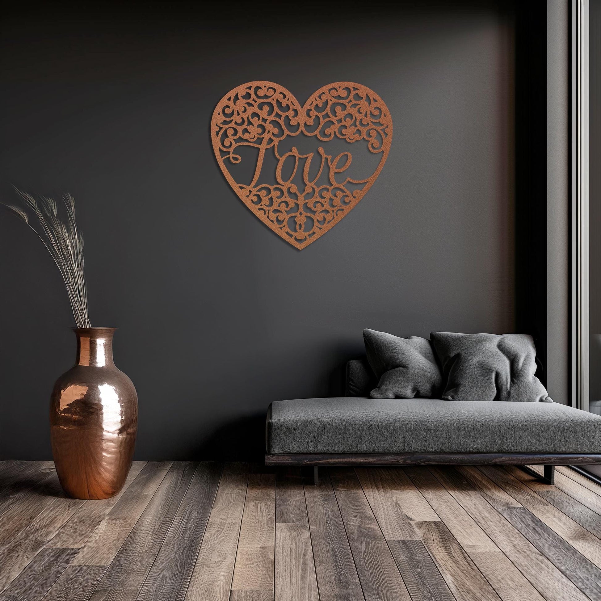 Love Metal Wall Art • Heart Steel Wall Sign • Extra Large Bedroom Wall Decor • Indoor Outdoor Modern Wall Hanging • Gift Ideas For Couple