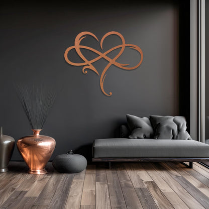Infinity Love Metal Wall Art • Heart Steel Sign • Contemporary Bedroom Wall Decor • Couple Gift Idea Wall Hanging • Valentines Day Present