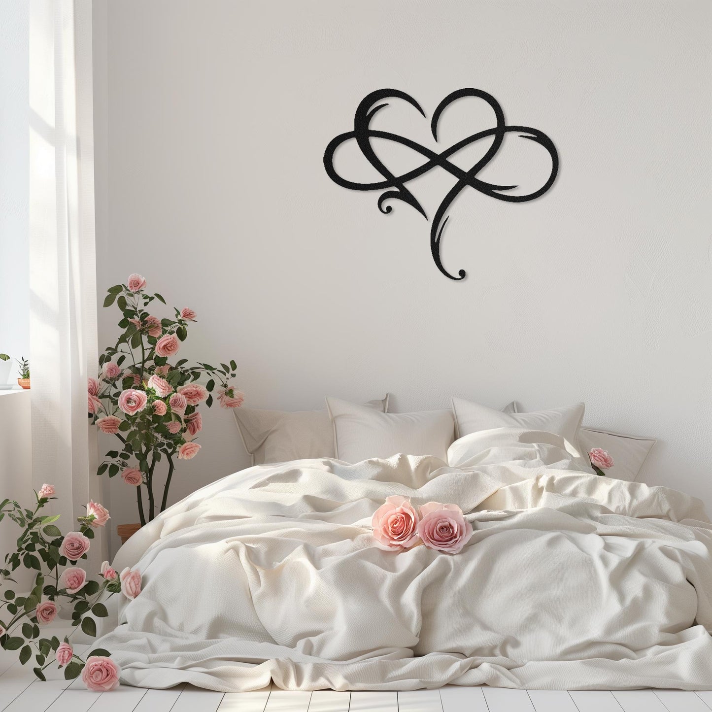 Infinity Love Metal Wall Art • Heart Steel Sign • Contemporary Bedroom Wall Decor • Couple Gift Idea Wall Hanging • Valentines Day Present