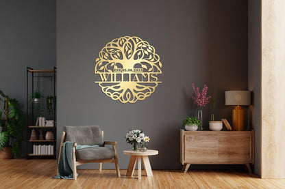 Custom Last Name Metal Sign, Tree of Life Monogram, Personalized Family Name Sign, Outdoor Decor,  Wedding Anniversary Gift