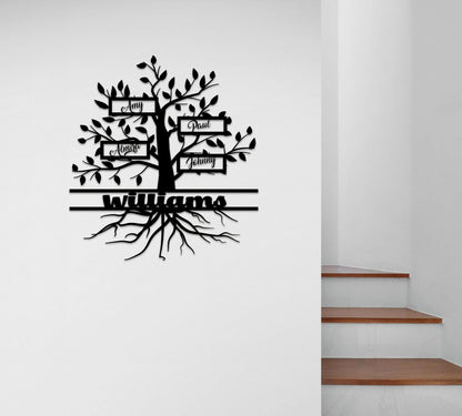 Gold Metal Family Tree Name Sign, Large Metal Wall Art,  Customized Home Decoration,  Wedding Gift, Personalized Unique Gifts