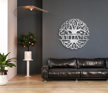 Custom Last Name Metal Sign, Tree of Life Monogram, Personalized Family Name Sign, Outdoor Decor,  Wedding Anniversary Gift