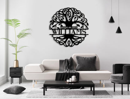 Custom Last Name Metal Sign, Tree of Life Monogram, Personalized Family Name Sign, Outdoor Decor,  Wedding Anniversary Gift