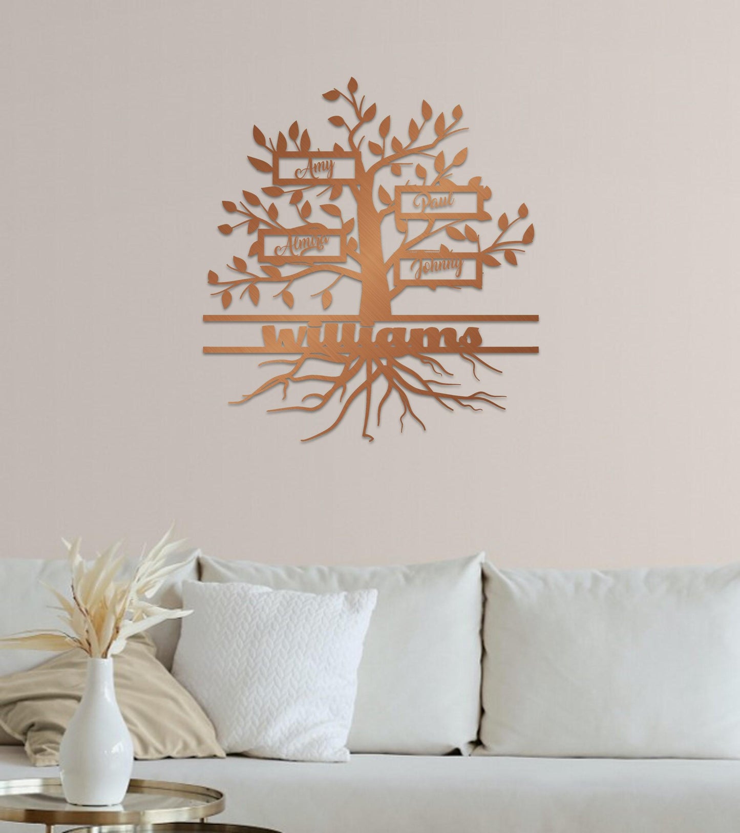 Gold Metal Family Tree Name Sign, Large Metal Wall Art,  Customized Home Decoration,  Wedding Gift, Personalized Unique Gifts