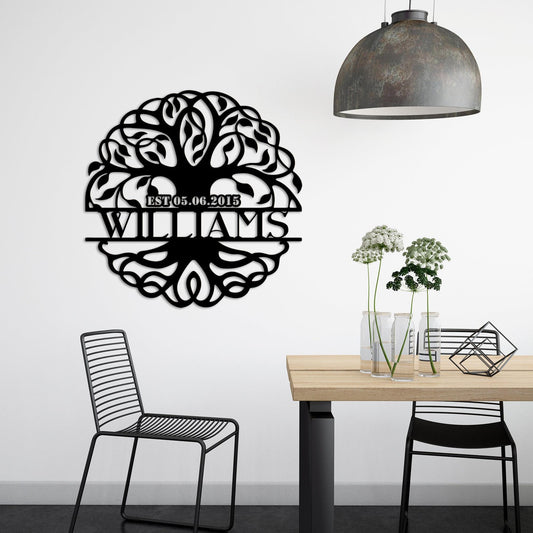 Custom Last Name Metal Sign, Tree of Life Monogram, Personalized Family Name Sign, Outdoor Decor,  Wedding Anniversary Gift