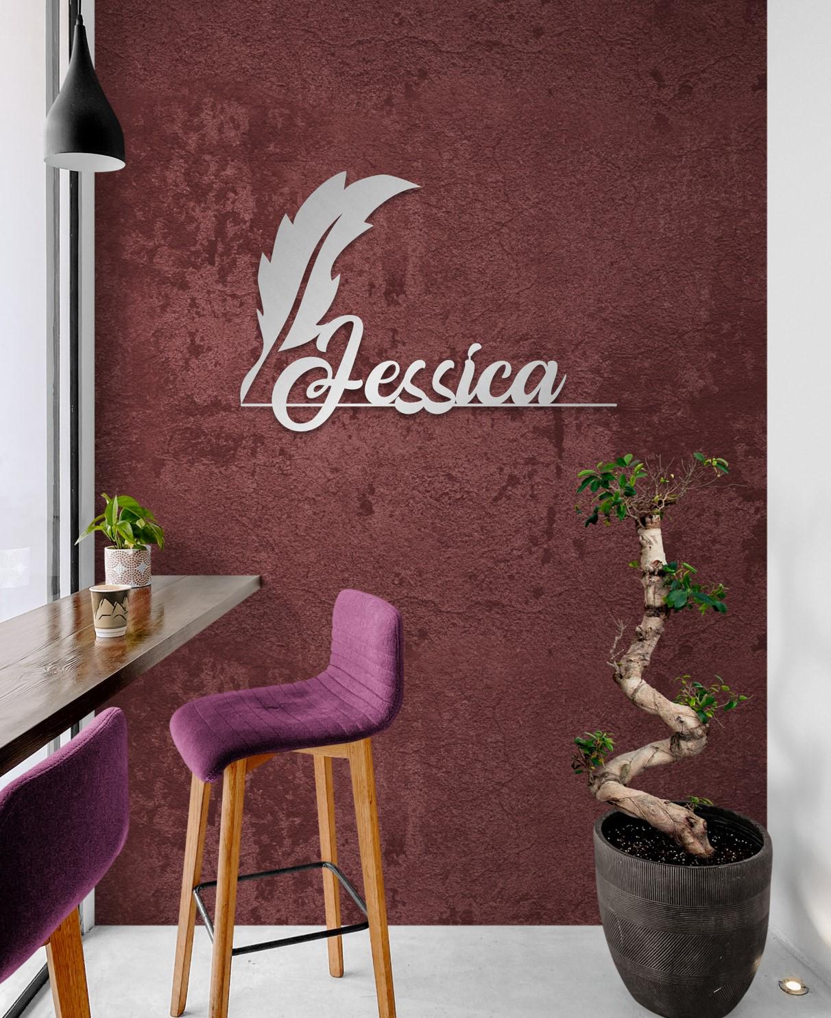 Personalized Metal Family Name with Feather Pen Design, Large Metal Wall Art,  Customized Home Decoration, Wedding, New Home,