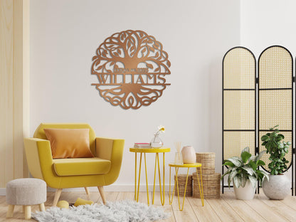 Custom Last Name Metal Sign, Tree of Life Monogram, Personalized Family Name Sign, Outdoor Decor,  Wedding Anniversary Gift