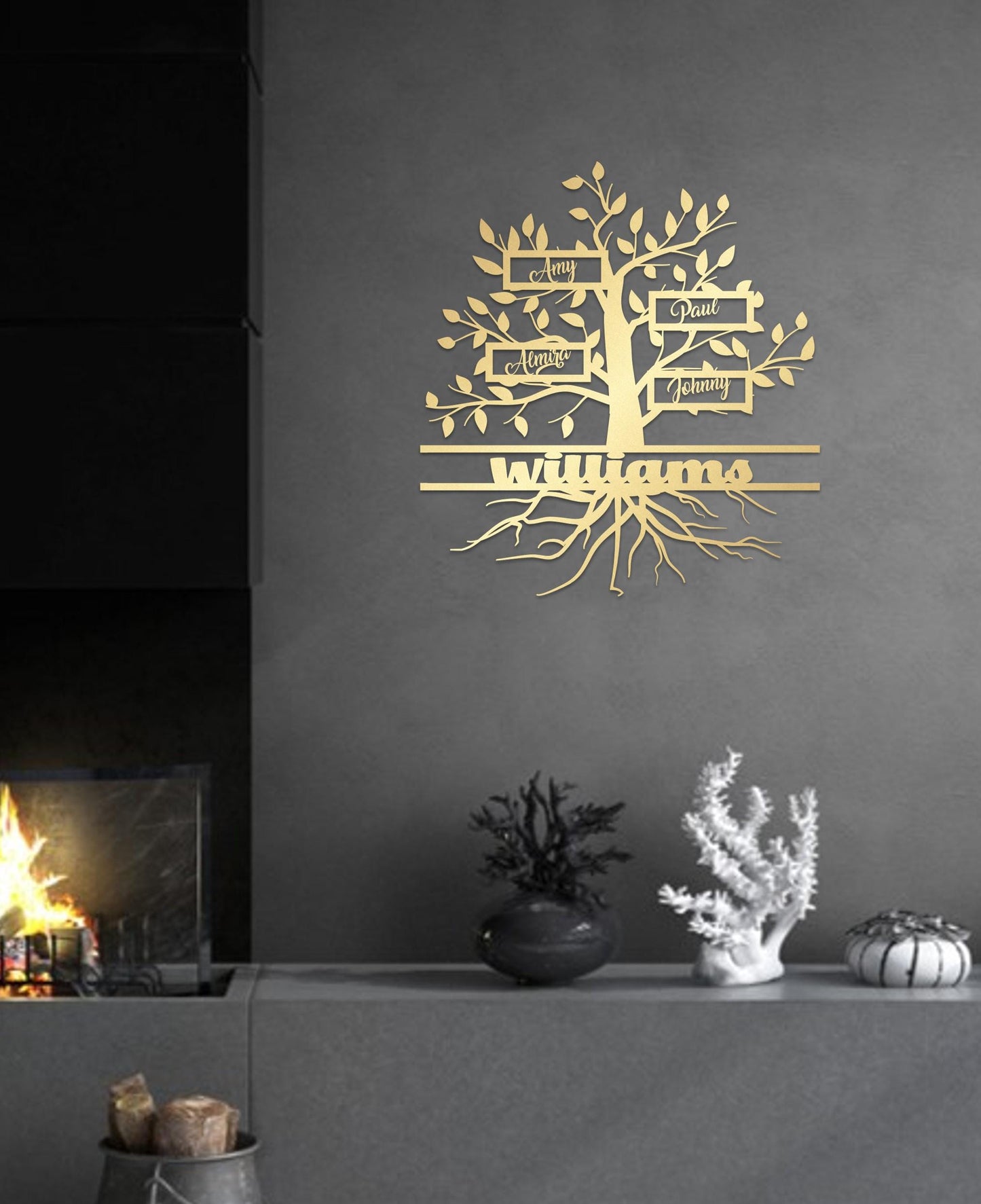 Gold Metal Family Tree Name Sign, Large Metal Wall Art,  Customized Home Decoration,  Wedding Gift, Personalized Unique Gifts