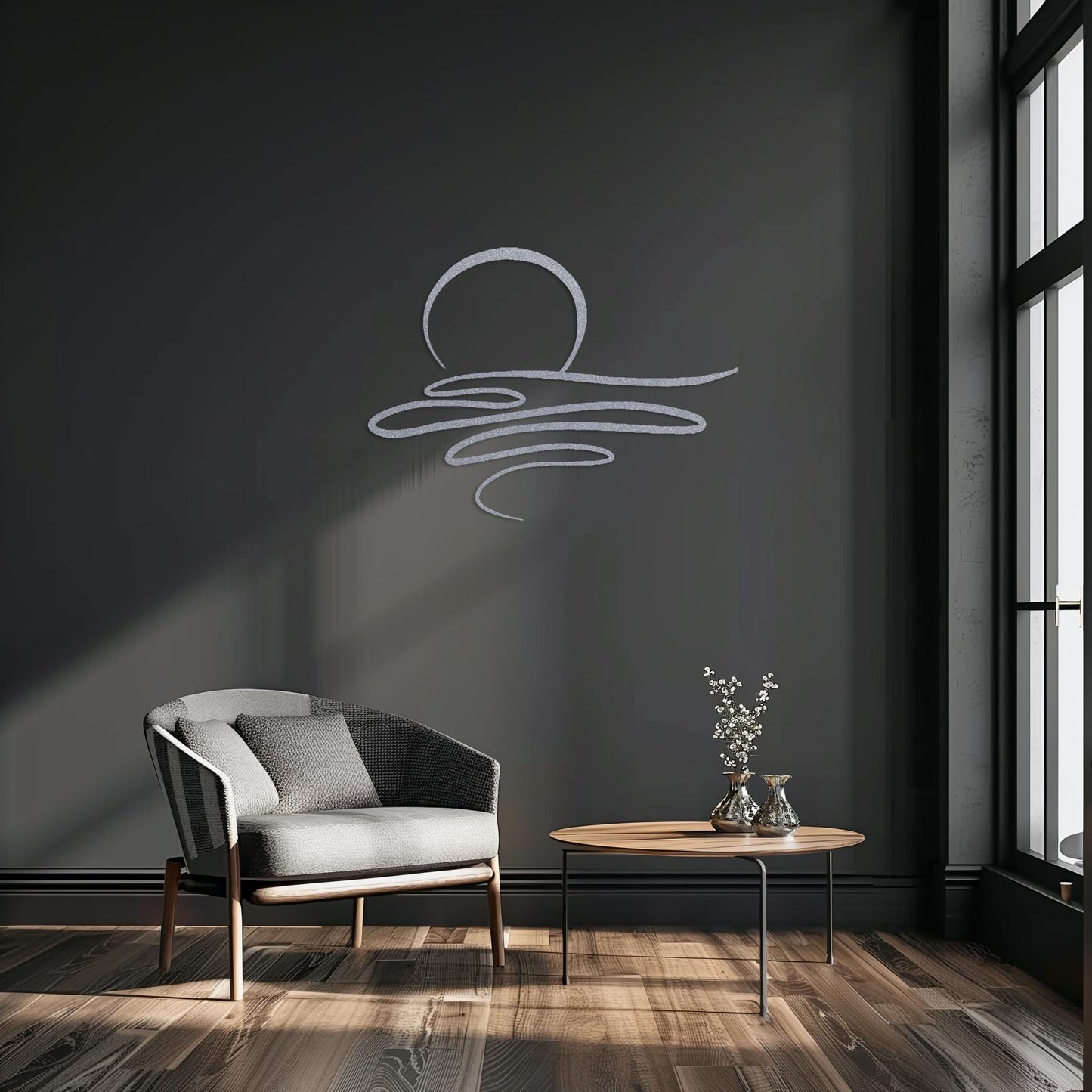 Decorative Sun Metal Wall Art  Sun Sculpture Steel Sign  Sunrise Wall Hanging  Minimalist One Line Art Decor  Modern Sunset Decoration