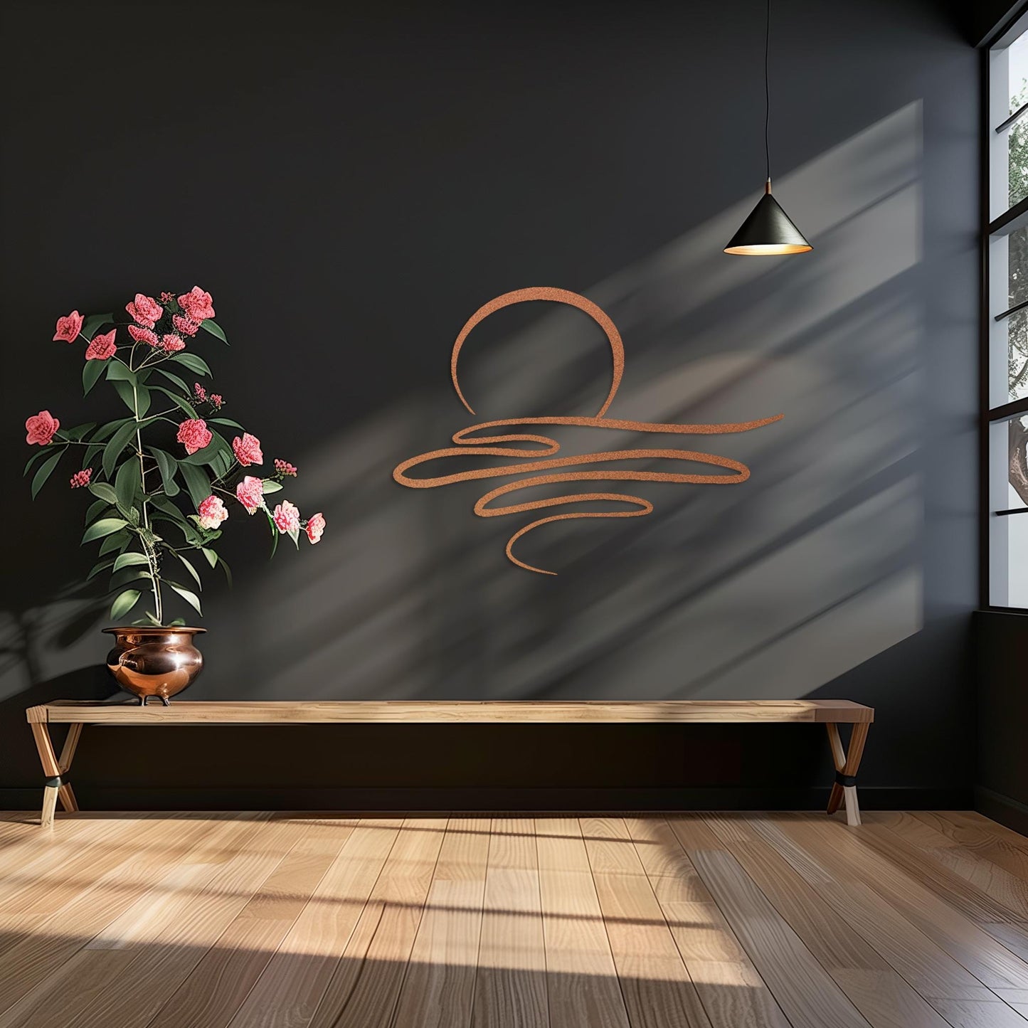 Decorative Sun Metal Wall Art  Sun Sculpture Steel Sign  Sunrise Wall Hanging  Minimalist One Line Art Decor  Modern Sunset Decoration