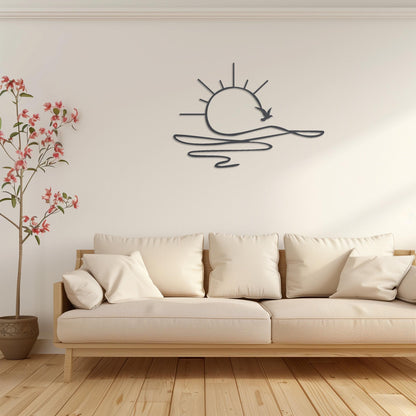 Decorative Sun With Bird Metal Sign  Sun Sculpture Steel Wall Art  Sunrise Wall Hanging  Minimalist Art Decor  Modern Sunset Decoration