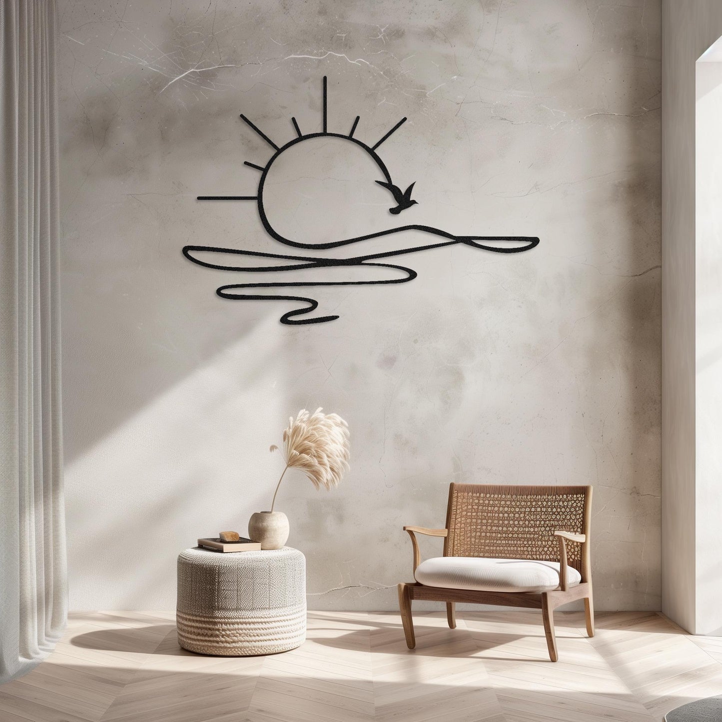 Decorative Sun With Bird Metal Sign  Sun Sculpture Steel Wall Art  Sunrise Wall Hanging  Minimalist Art Decor  Modern Sunset Decoration