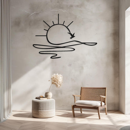 Decorative Sun With Bird Metal Sign  Sun Sculpture Steel Wall Art  Sunrise Wall Hanging  Minimalist Art Decor  Modern Sunset Decoration