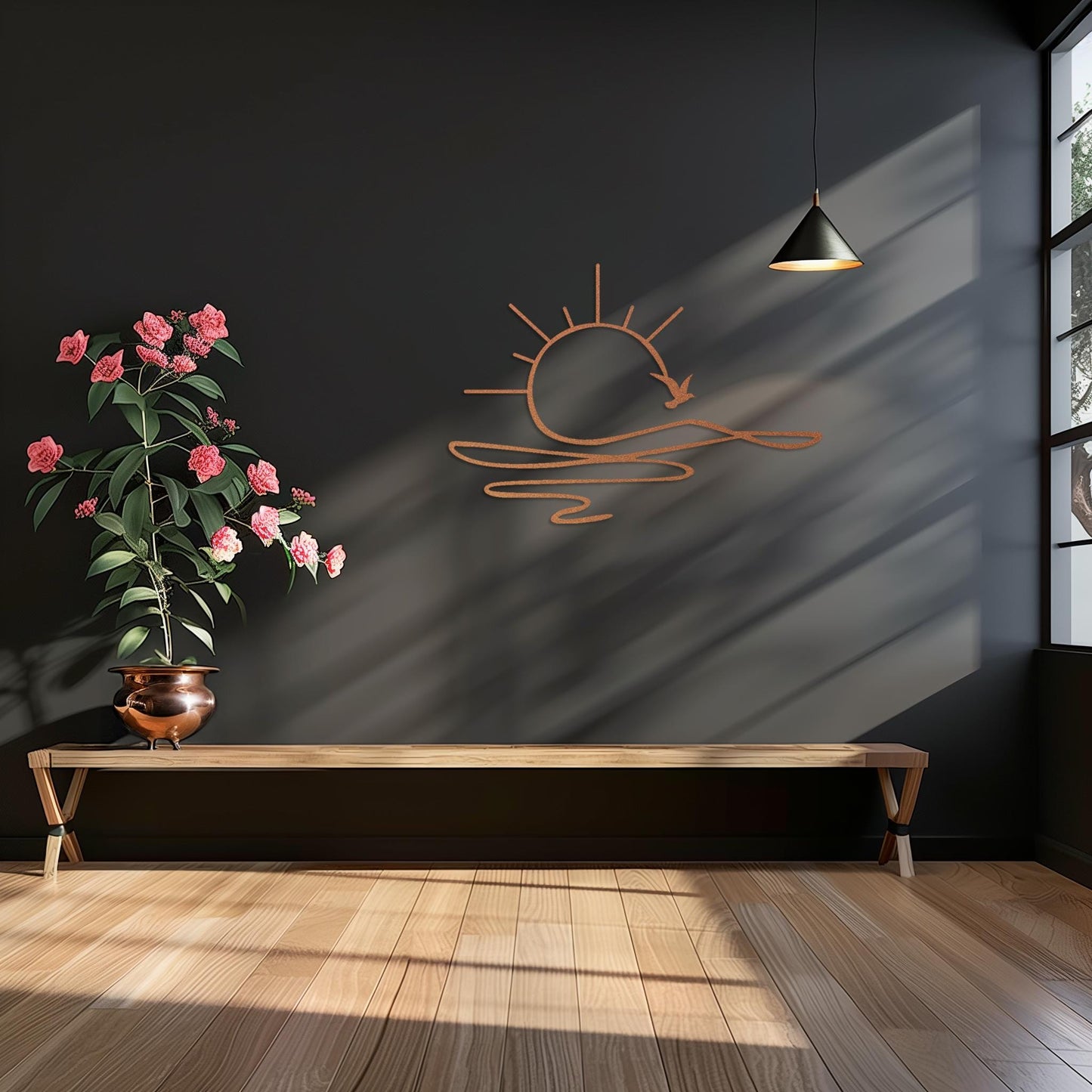 Decorative Sun With Bird Metal Sign  Sun Sculpture Steel Wall Art  Sunrise Wall Hanging  Minimalist Art Decor  Modern Sunset Decoration