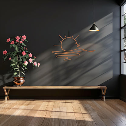 Decorative Sun With Bird Metal Sign  Sun Sculpture Steel Wall Art  Sunrise Wall Hanging  Minimalist Art Decor  Modern Sunset Decoration