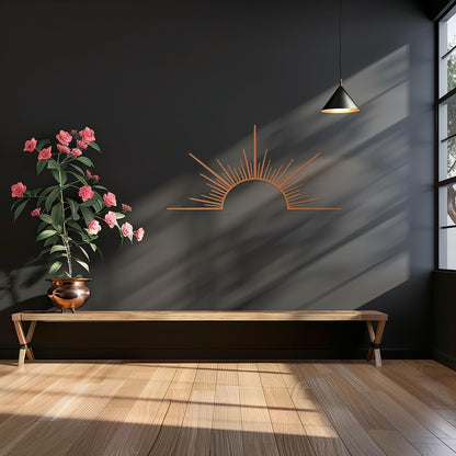 Decorative Sun Metal Wall Art  Sun Sculpture Steel Sign  Sunrise Wall Hanging  Minimalist One Line Art Decor  Modern Sunset Decoration