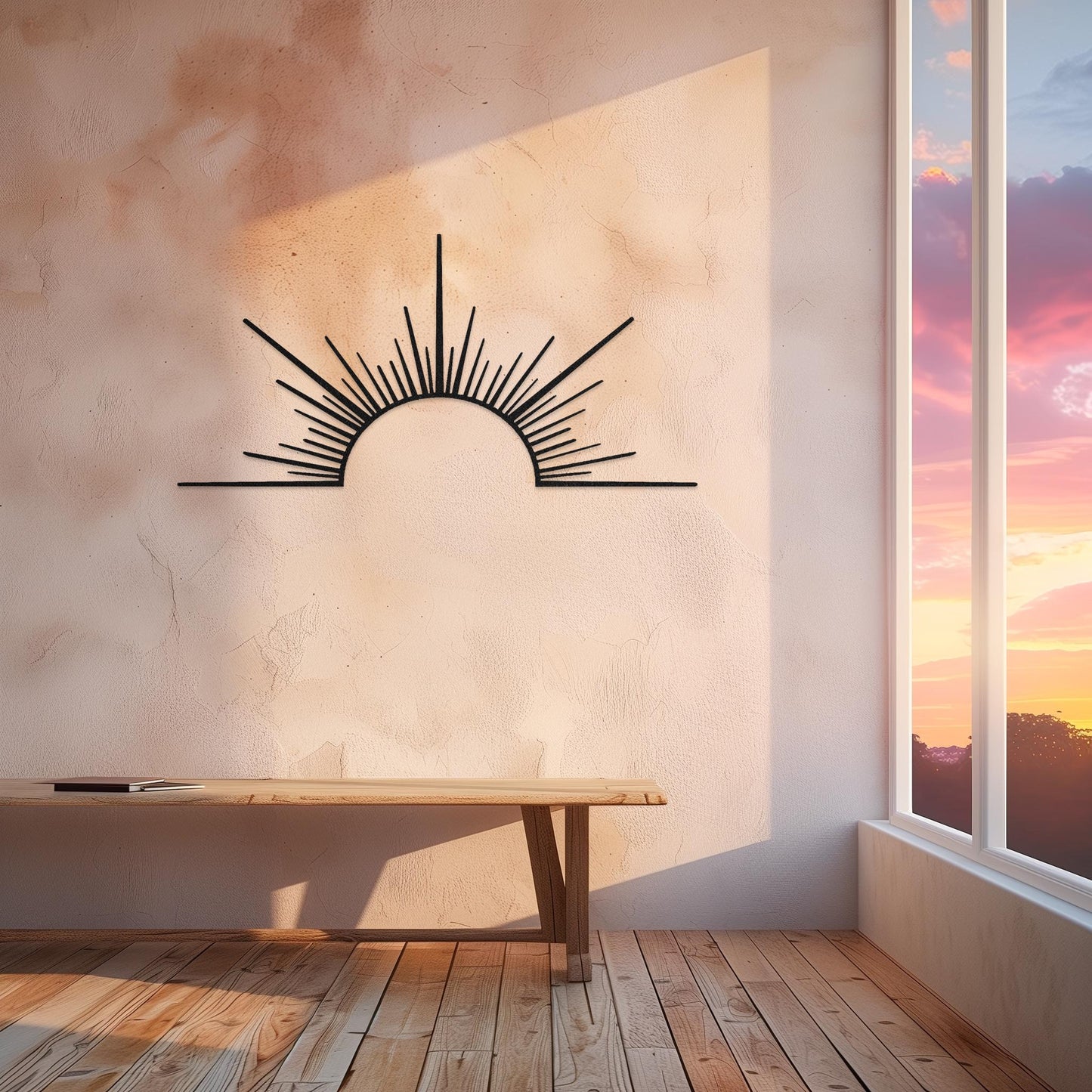 Decorative Sun Metal Wall Art  Sun Sculpture Steel Sign  Sunrise Wall Hanging  Minimalist One Line Art Decor  Modern Sunset Decoration