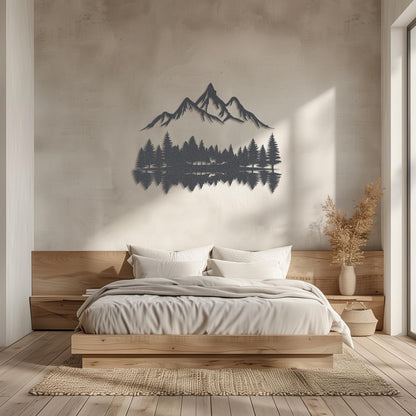 Personalized Trees And Mountains Metal Wall Art  Extra Large Custom Forest Steel Sign  Nature Wall Decor  Modern Home Interior Decoration