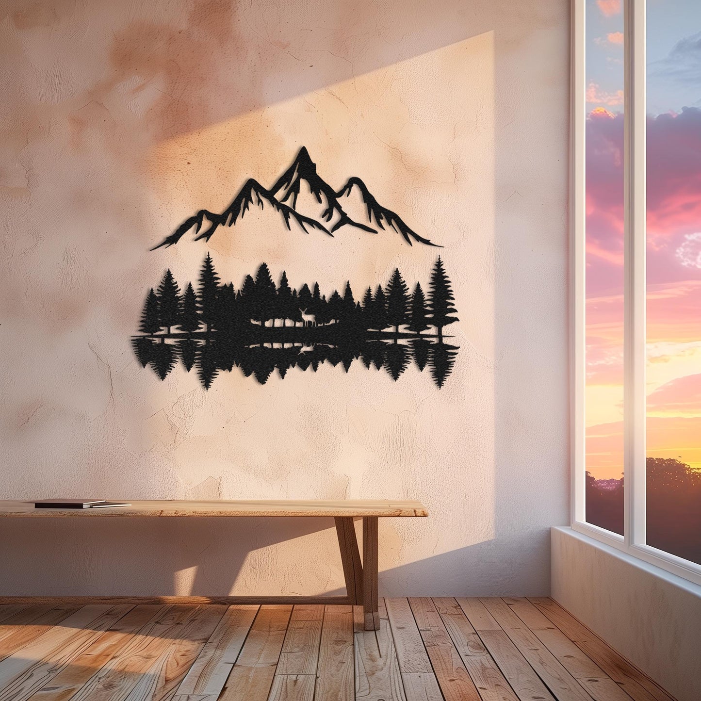 Personalized Trees And Mountains Metal Wall Art  Extra Large Custom Forest Steel Sign  Nature Wall Decor  Modern Home Interior Decoration