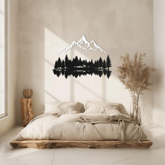 Personalized Trees And Mountains Metal Wall Art  Extra Large Custom Forest Steel Sign  Nature Wall Decor  Modern Home Interior Decoration