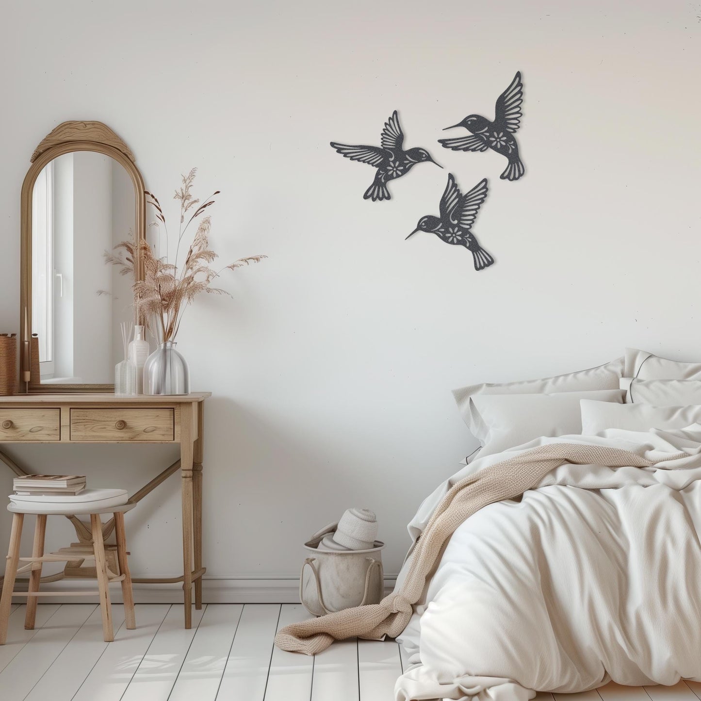 Set Of 3 Hummingbirds Steel Wall Art  Flock Of Birds Decor  Decorative Metal Sign  Wall Hanging Sculpture  Indoor & Outdoor Decoration