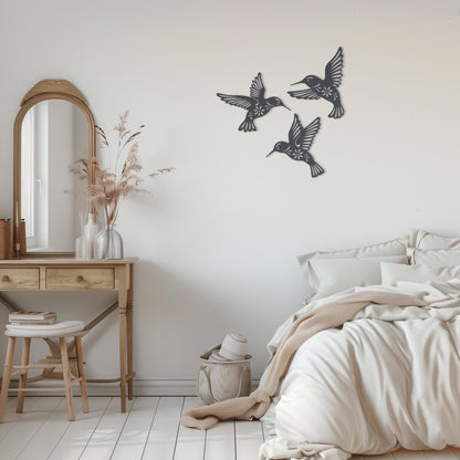Set Of 3 Hummingbirds Steel Wall Art  Flock Of Birds Decor  Decorative Metal Sign  Wall Hanging Sculpture  Indoor & Outdoor Decoration