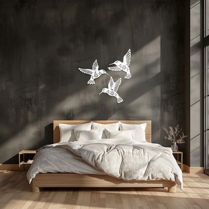 Set Of 3 Hummingbirds Steel Wall Art  Flock Of Birds Decor  Decorative Metal Sign  Wall Hanging Sculpture  Indoor & Outdoor Decoration