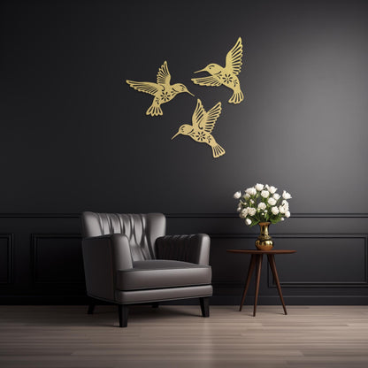 Set Of 3 Hummingbirds Steel Wall Art  Flock Of Birds Decor  Decorative Metal Sign  Wall Hanging Sculpture  Indoor & Outdoor Decoration