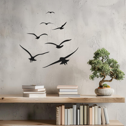 Set Of 7 Flying Birds Steel Wall Art • Flock Of Birds Decor • Decorative Metal Sign • Wall Hanging Sculpture • Indoor & Outdoor Decoration