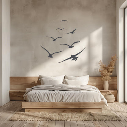 Set Of 7 Flying Birds Steel Wall Art • Flock Of Birds Decor • Decorative Metal Sign • Wall Hanging Sculpture • Indoor & Outdoor Decoration