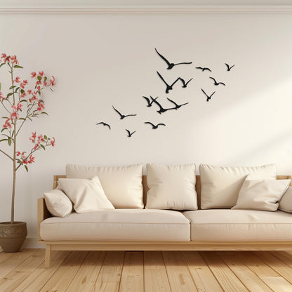 Set Of 14 Flying Birds Steel Wall Art  Flock Of Birds Decor  Decorative Metal Sign  Wall Hanging Sculpture  Indoor & Outdoor Decoration