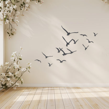 Set Of 14 Flying Birds Steel Wall Art  Flock Of Birds Decor  Decorative Metal Sign  Wall Hanging Sculpture  Indoor & Outdoor Decoration