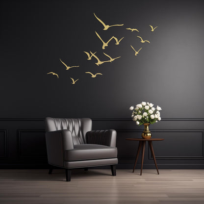 Set Of 14 Flying Birds Steel Wall Art  Flock Of Birds Decor  Decorative Metal Sign  Wall Hanging Sculpture  Indoor & Outdoor Decoration